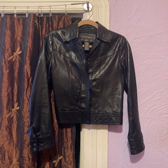 Banana Republic black leather jacket xs - Picture 1 of 6